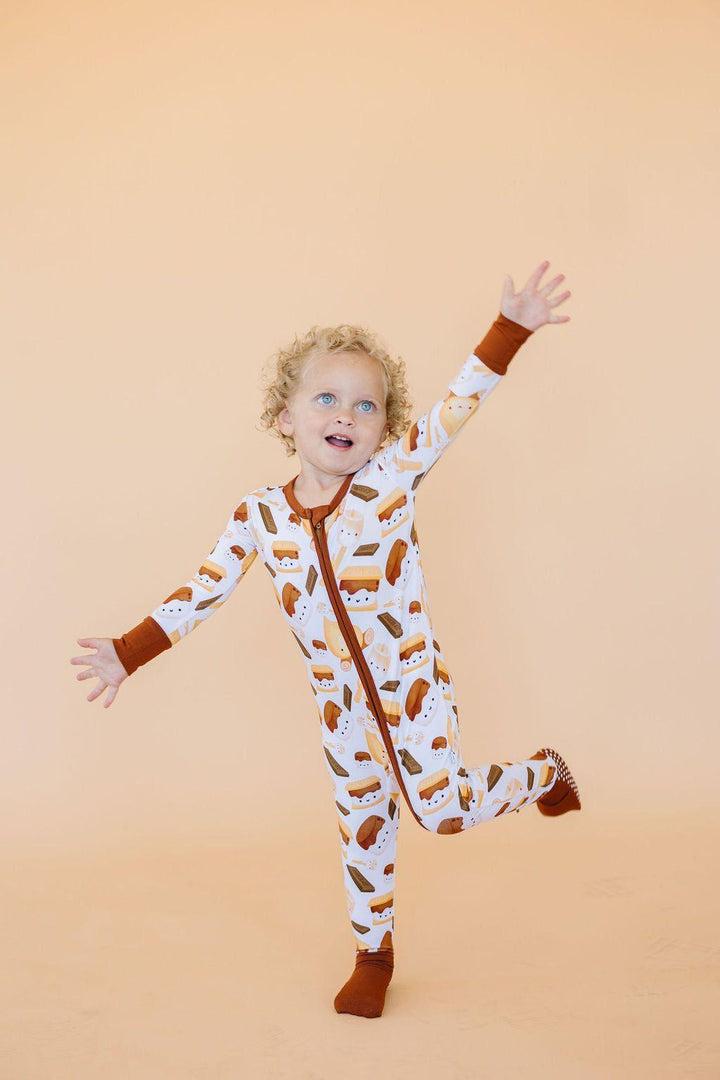 S'mores Print Bamboo Baby Zipper Pajamas - One Piece