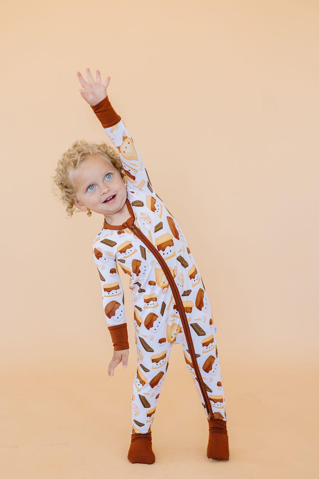 S'mores Print Bamboo Baby Zipper Pajamas - One Piece