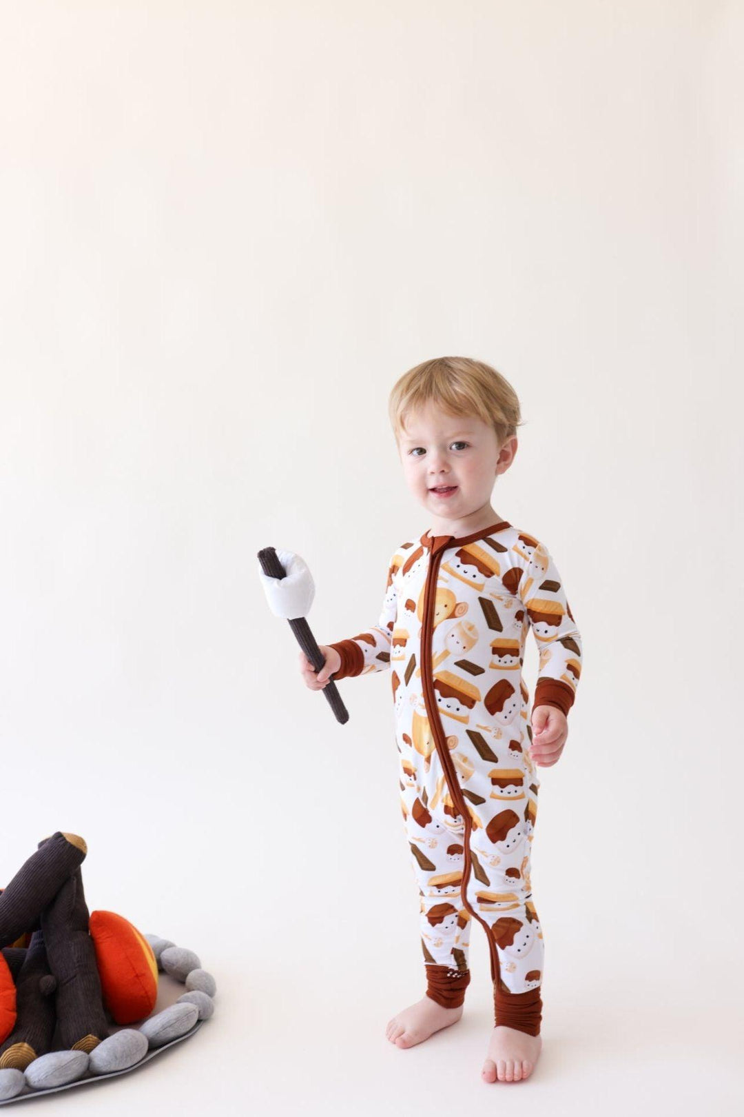 S'mores Print Bamboo Baby Zipper Pajamas - One Piece