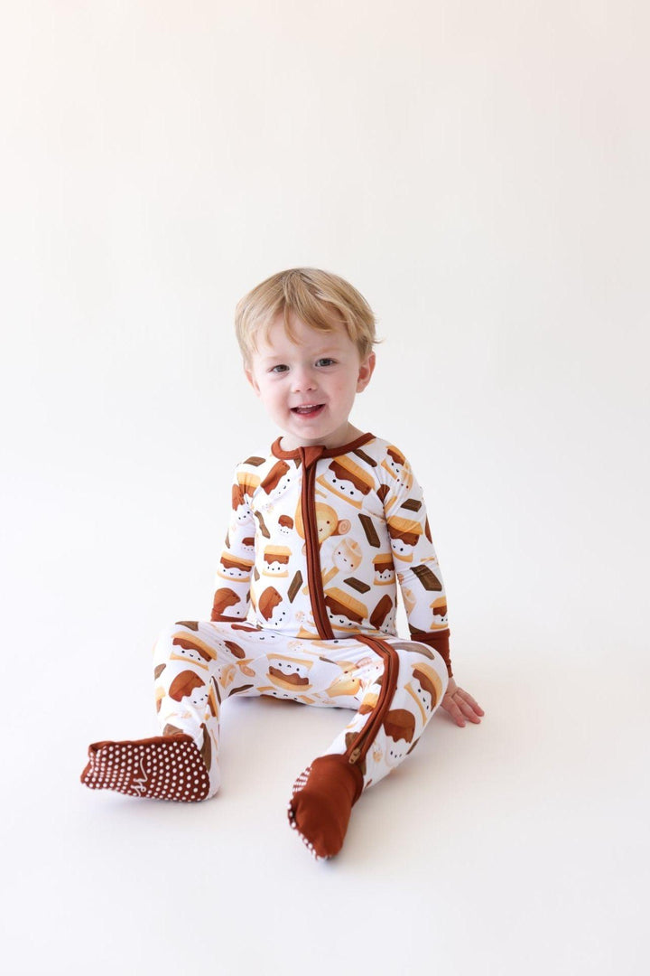 S'mores Print Bamboo Baby Zipper Pajamas - One Piece