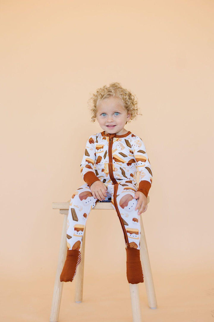 S'mores Print Bamboo Baby Zipper Pajamas - One Piece