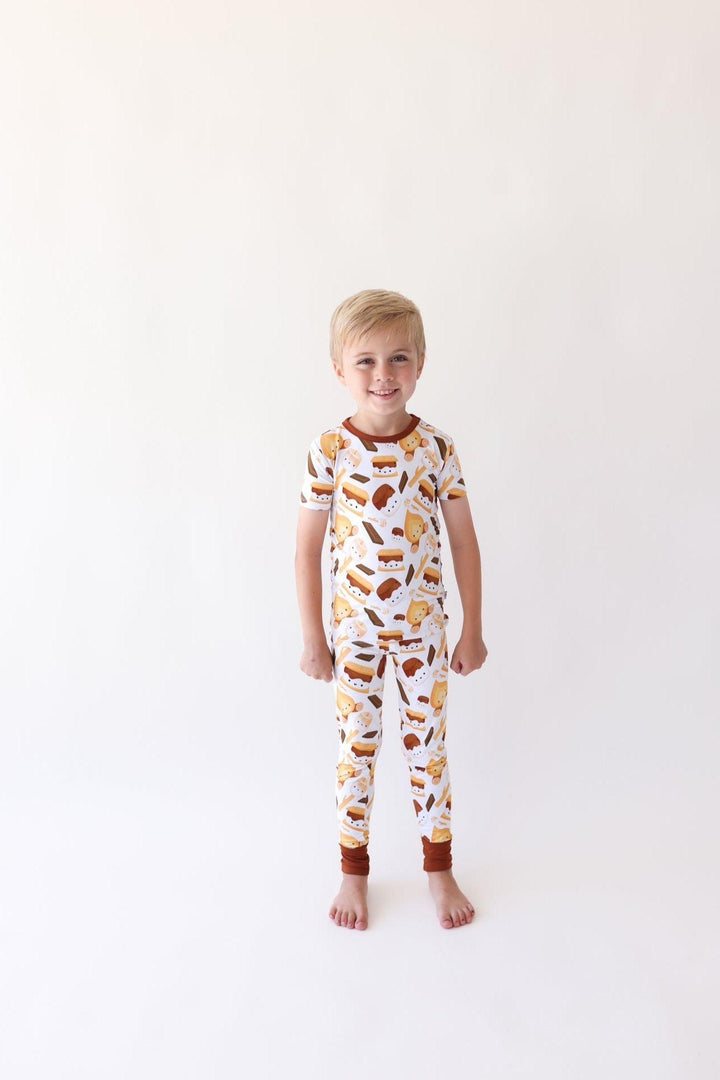 S'mores Print Bamboo Kids Pajama Set - Short Sleeve &amp; Pants