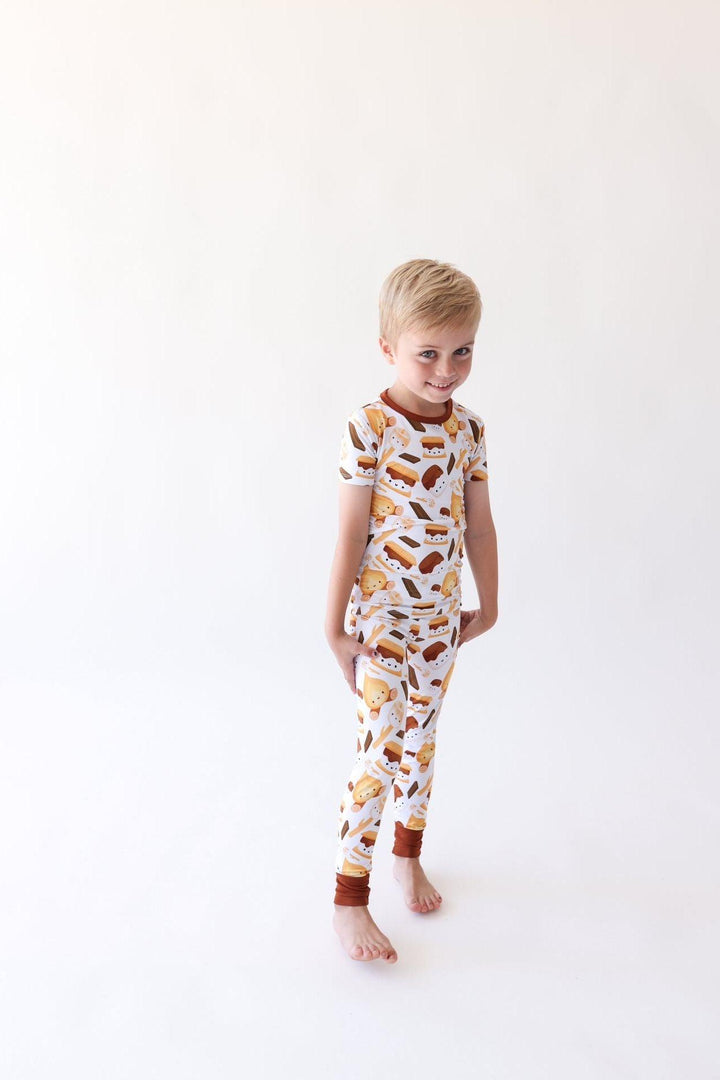 S'mores Print Bamboo Kids Pajama Set - Short Sleeve &amp; Pants