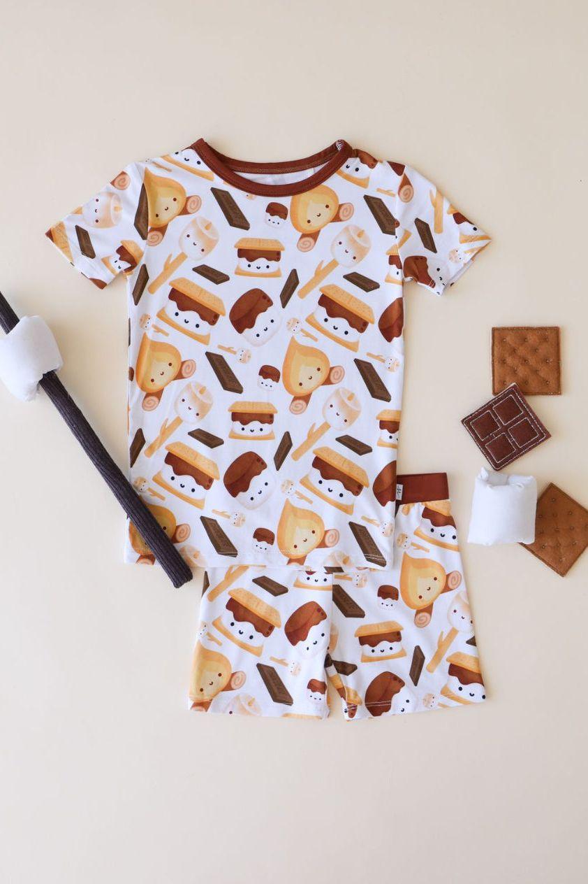 S'mores Print Bamboo Kids Pajama Shorts Set - Unisex