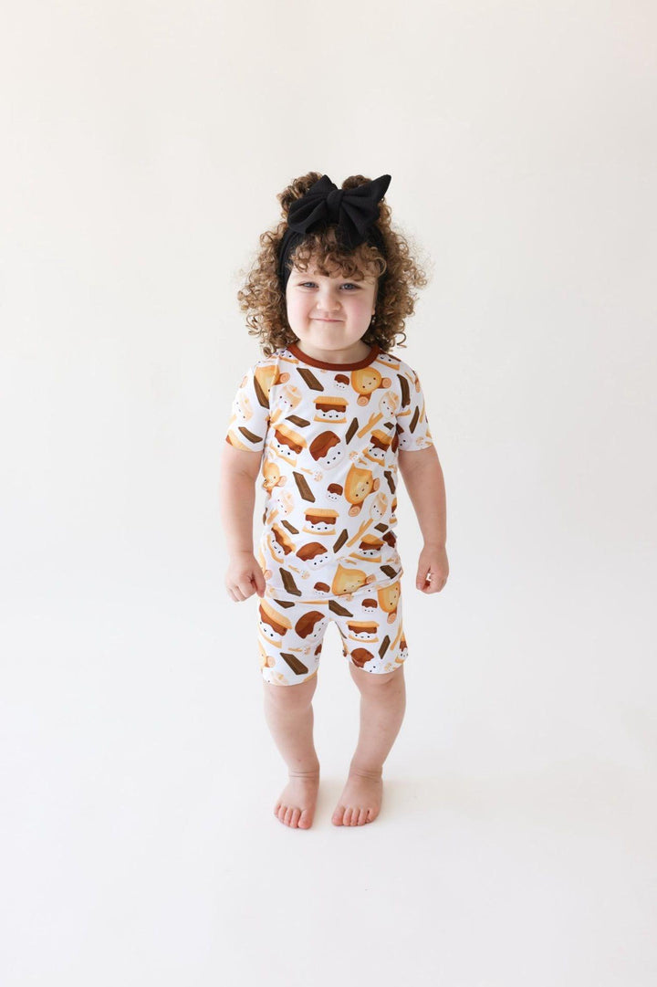 S'mores Print Bamboo Kids Pajama Shorts Set - Unisex