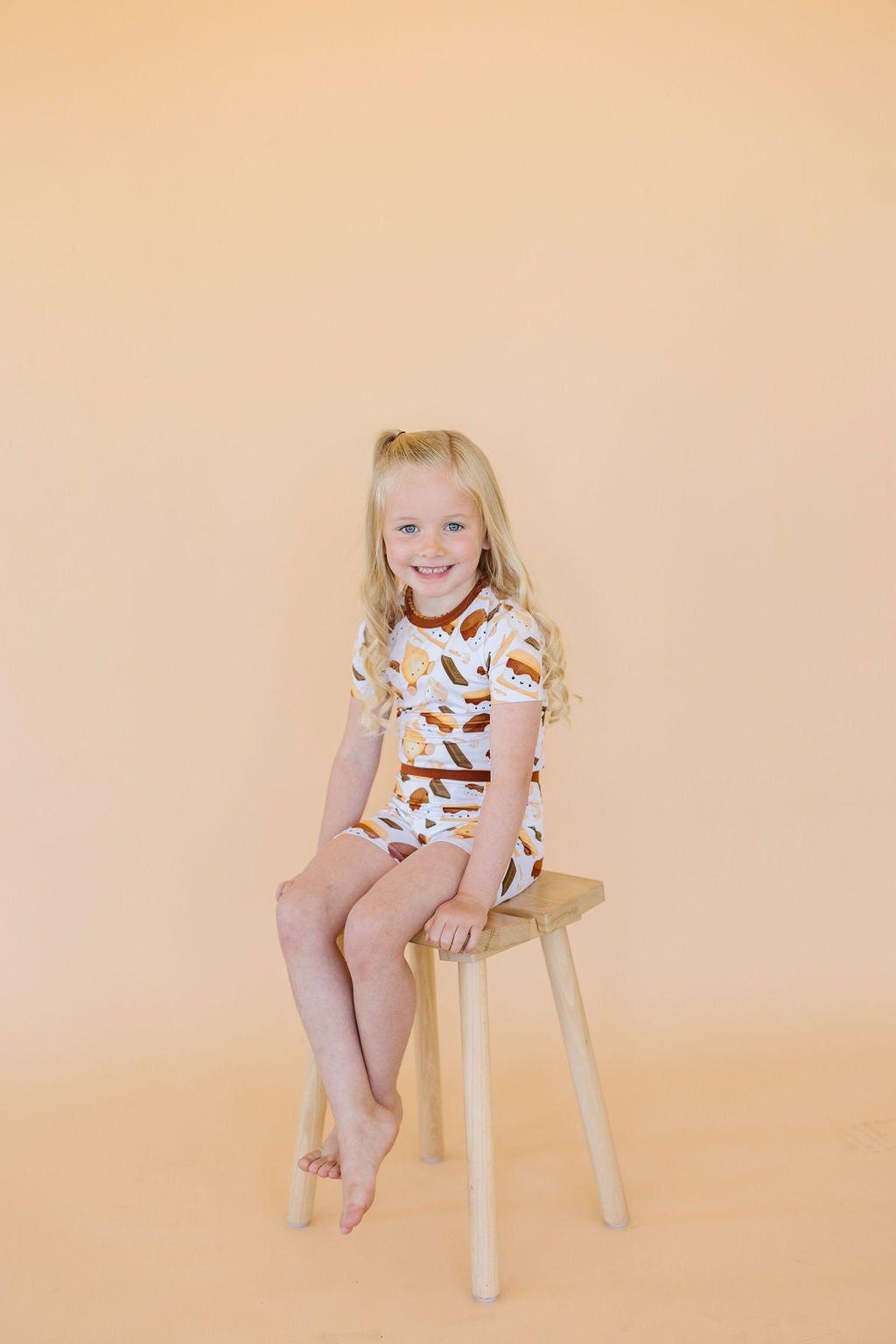 S'mores Print Bamboo Kids Pajama Shorts Set - Unisex