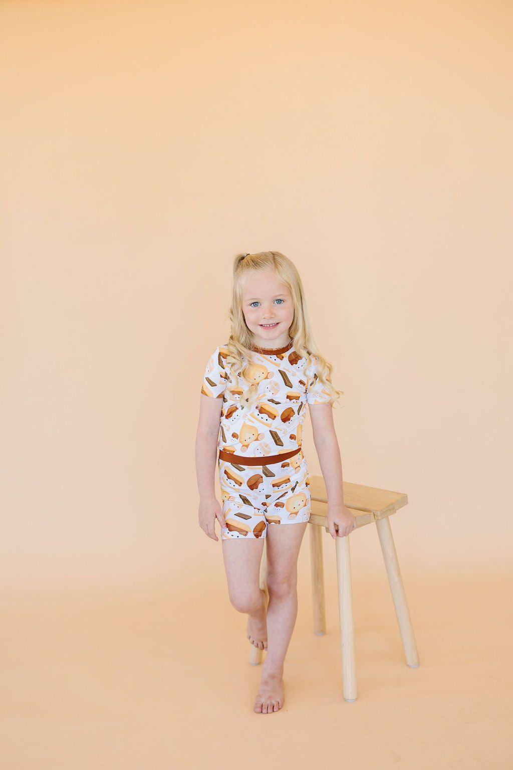 S'mores Print Bamboo Kids Pajama Shorts Set - Unisex