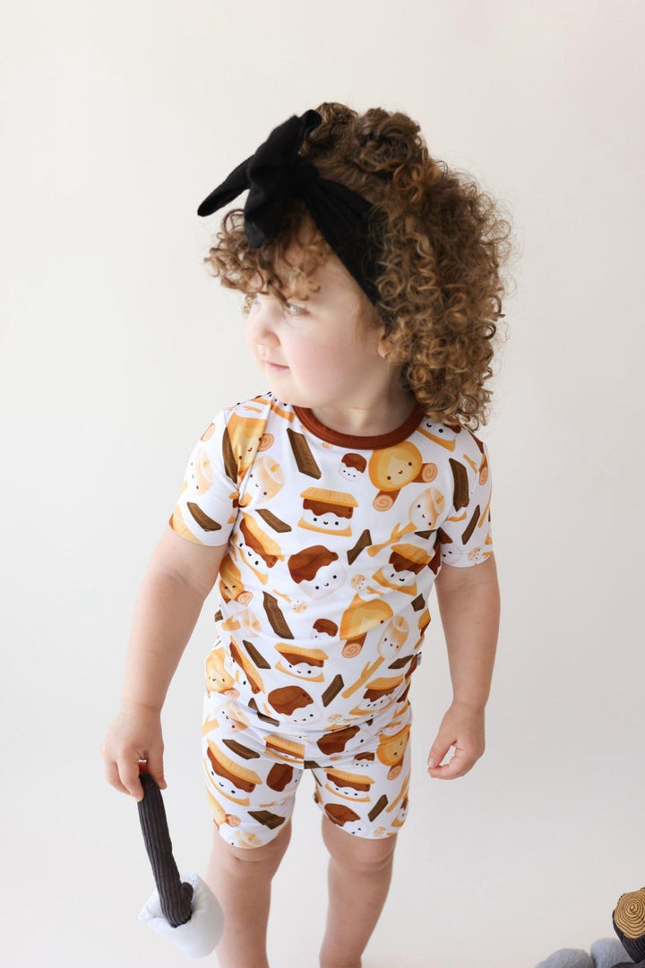 S'mores Print Bamboo Kids Pajama Shorts Set - Unisex