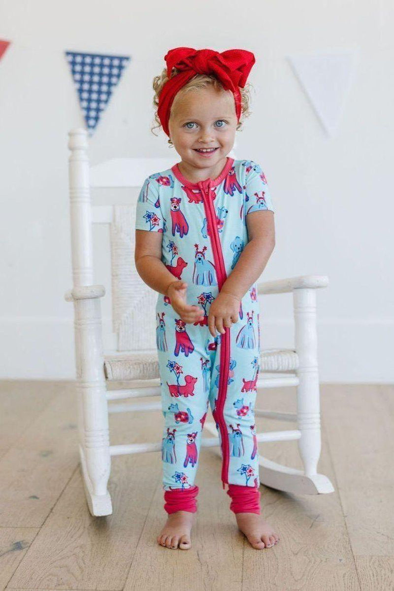 Patriotic Pups One-Piece Zipper Pajamas (Short-Sleeve)