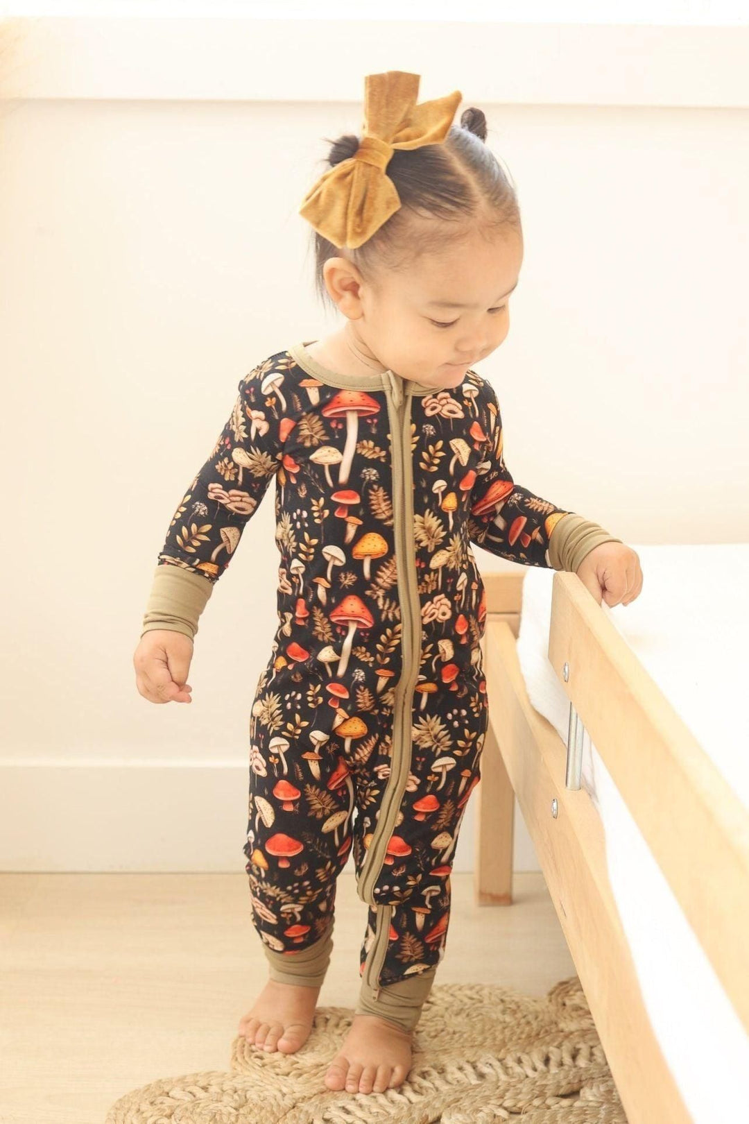 Toadstool Tales Mushroom Print Unisex Zip Up Pajamas for Baby and Toddler