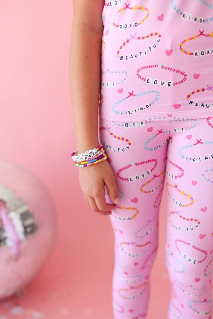 Two Piece Bamboo Kids Pajamas - Pink Friendship Bracelet Print