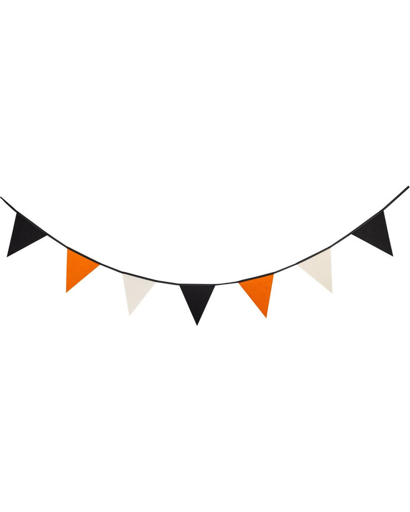 Black orange and cream Halloween felt pennant banner displayed on a white background