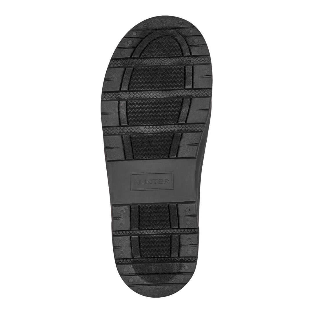 Hunter Women’s Willa black waterproof bootie outsole view