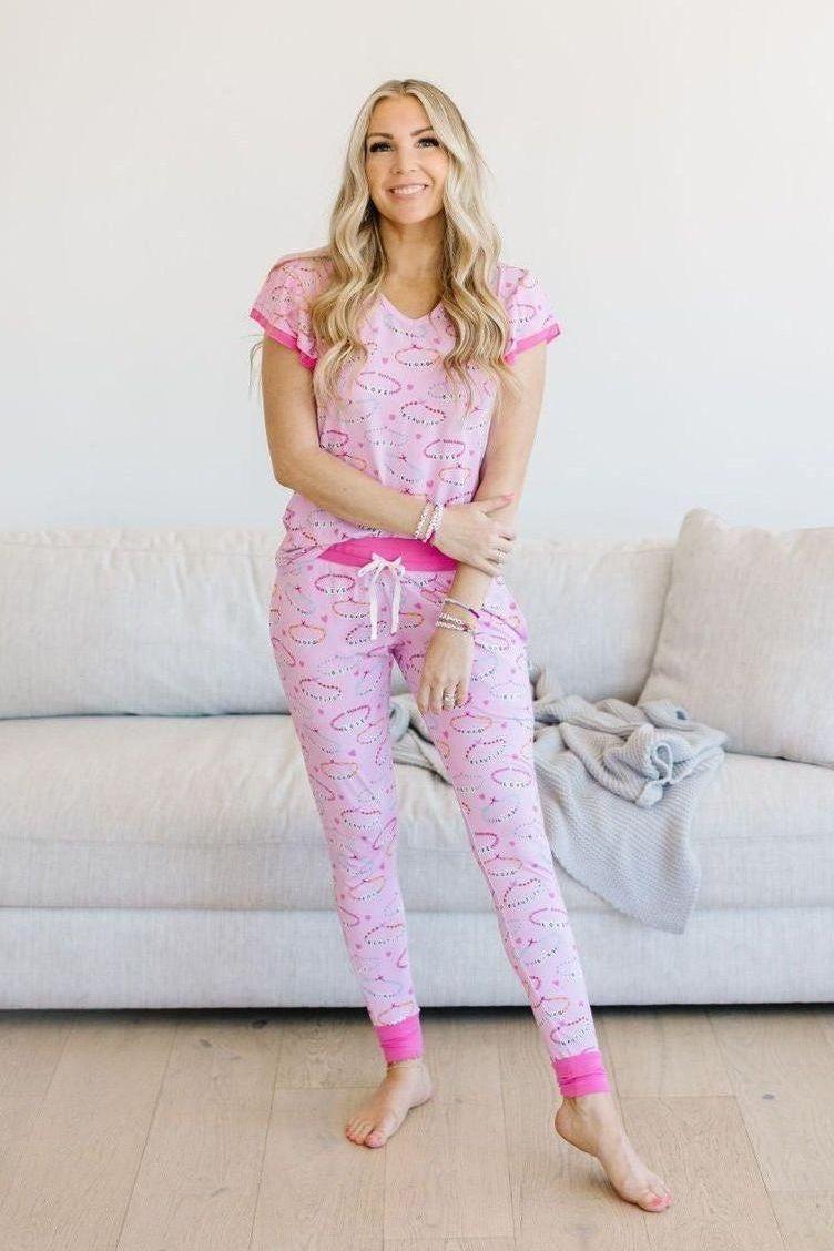 Pink Friendship Bracelet Women's Bamboo Two Piece Pajama Set