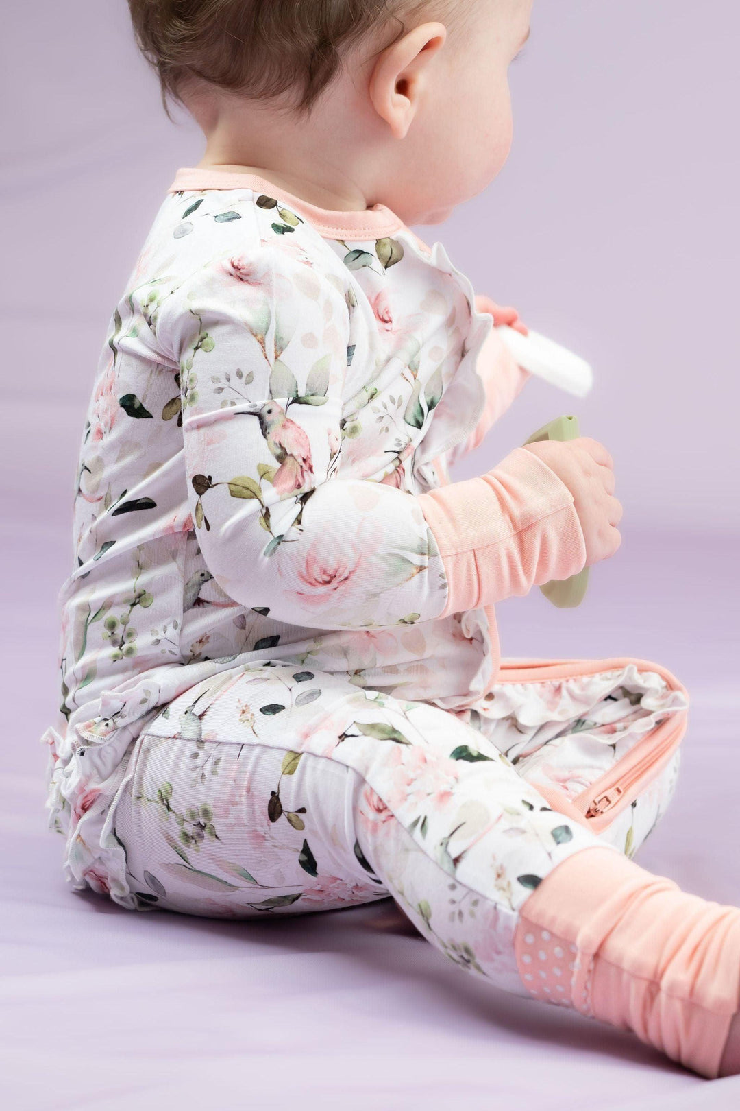 Zipper Bamboo Baby Pajamas - Watercolor Hummingbird Print Footie Zippies