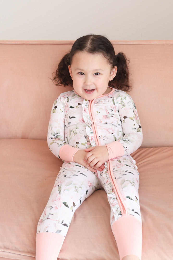 Zipper Bamboo Baby Pajamas - Watercolor Hummingbird Print Footie Zippies
