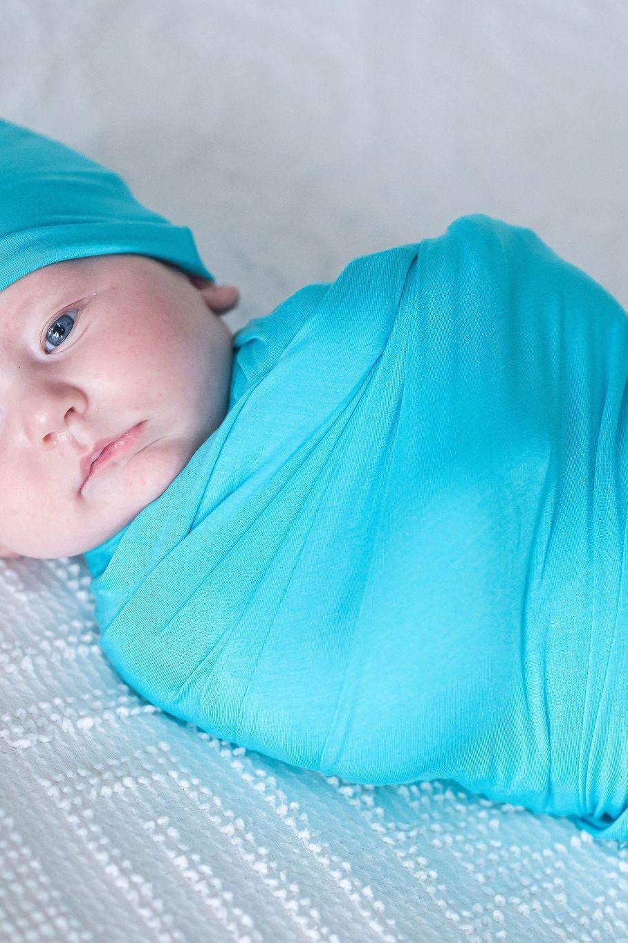 Aqua Blue Bamboo Swaddle Blanket