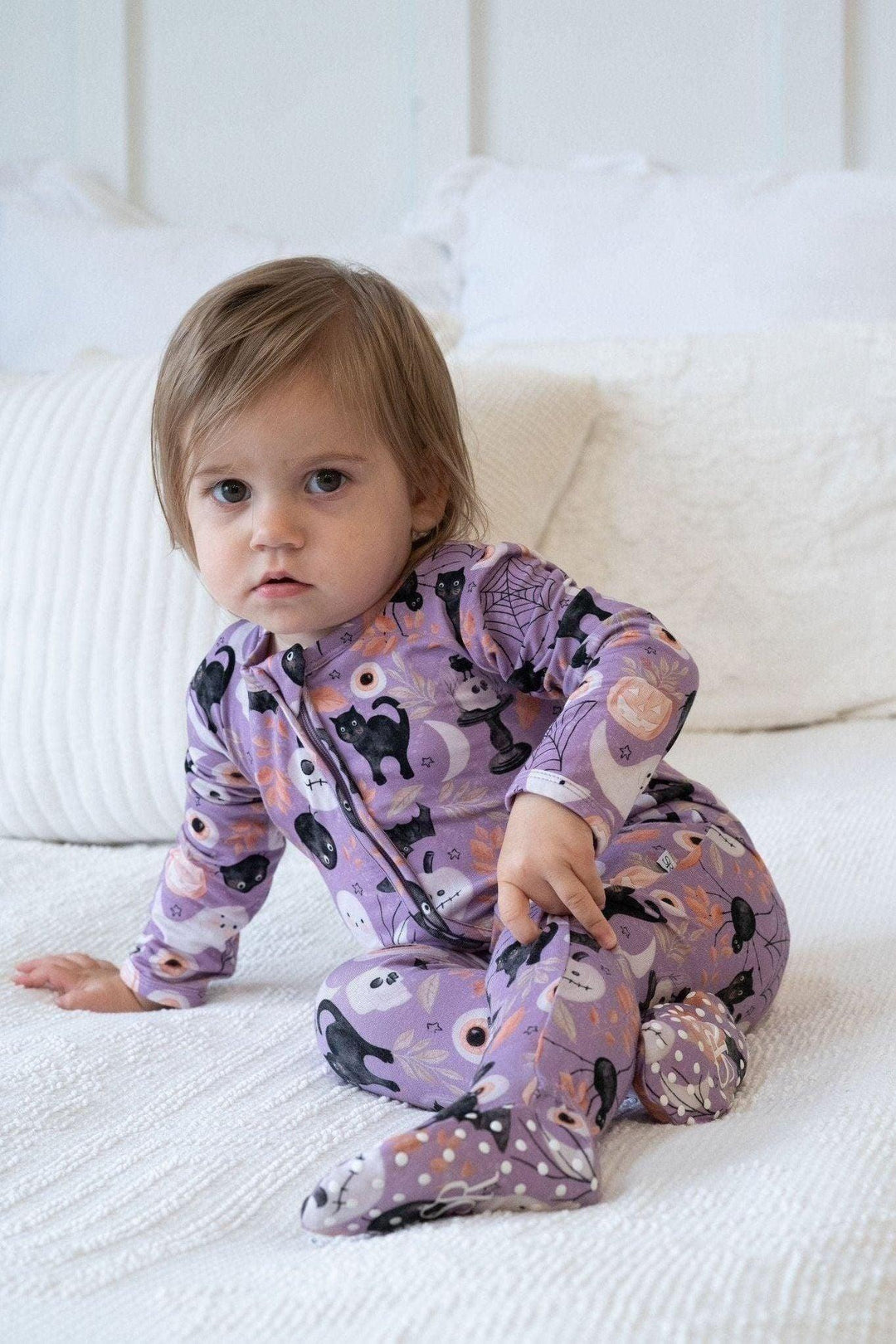 Purple Witches & Ghosts One-Piece Zipper Pajamas