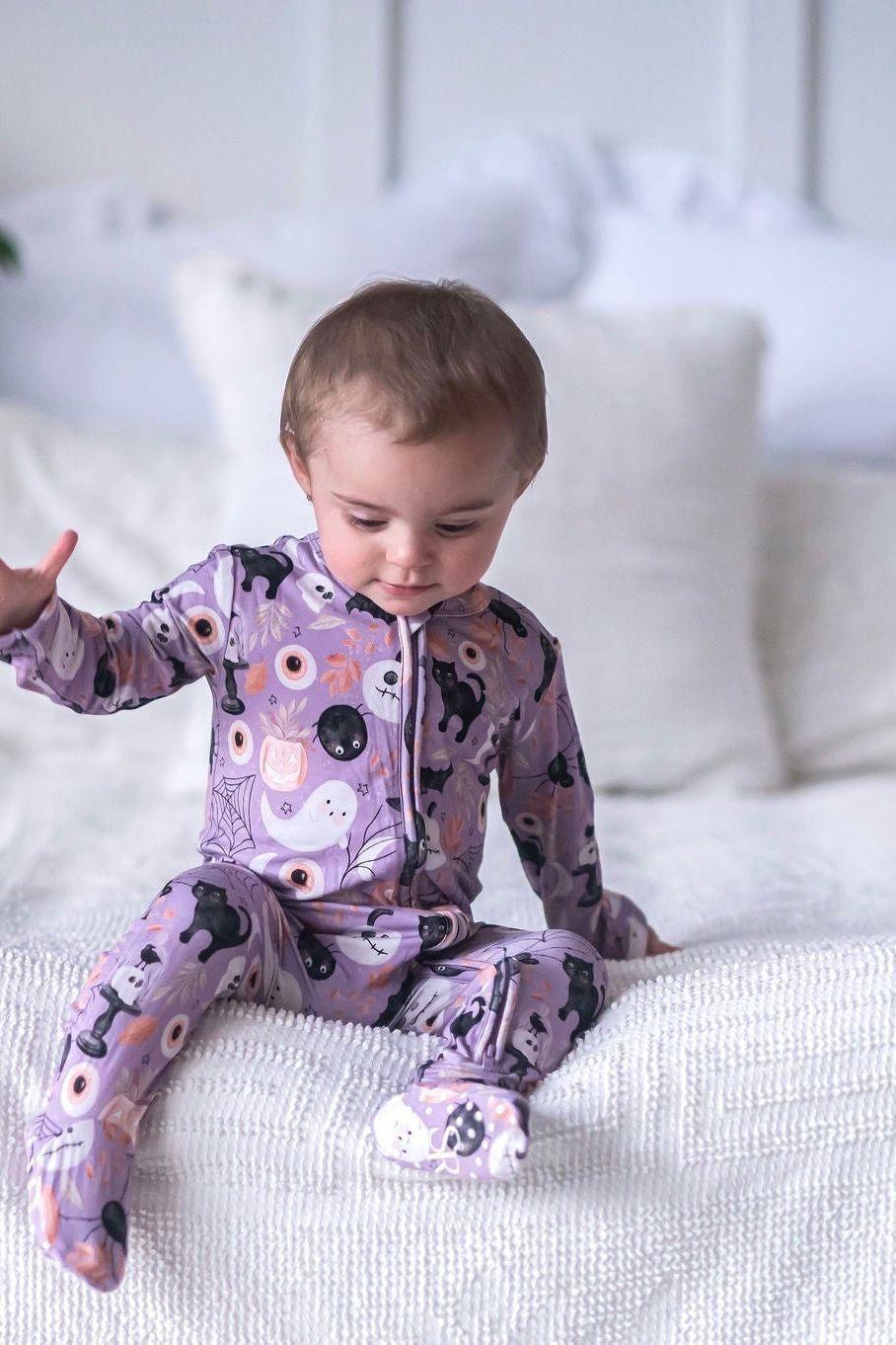 Purple Witches & Ghosts One-Piece Zipper Pajamas