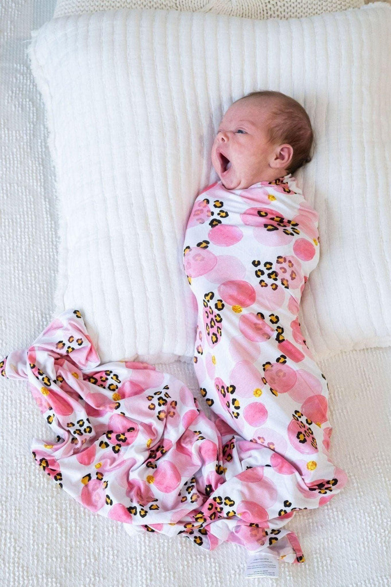 Pink & Black Leopard Newborn Bamboo Swaddle Blanket