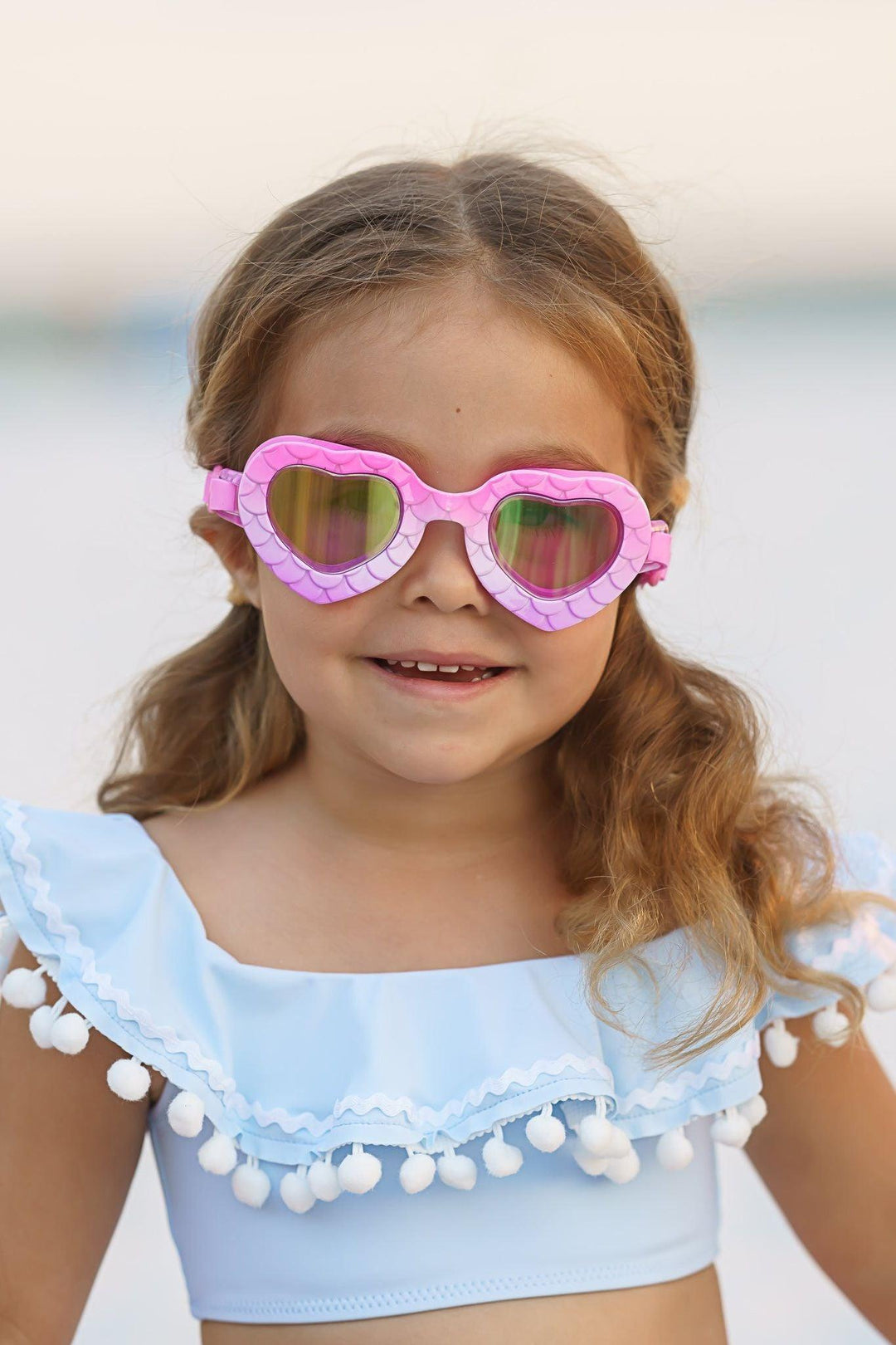 Blue & White Pom-Pom Two-Piece Girls Swimsuit