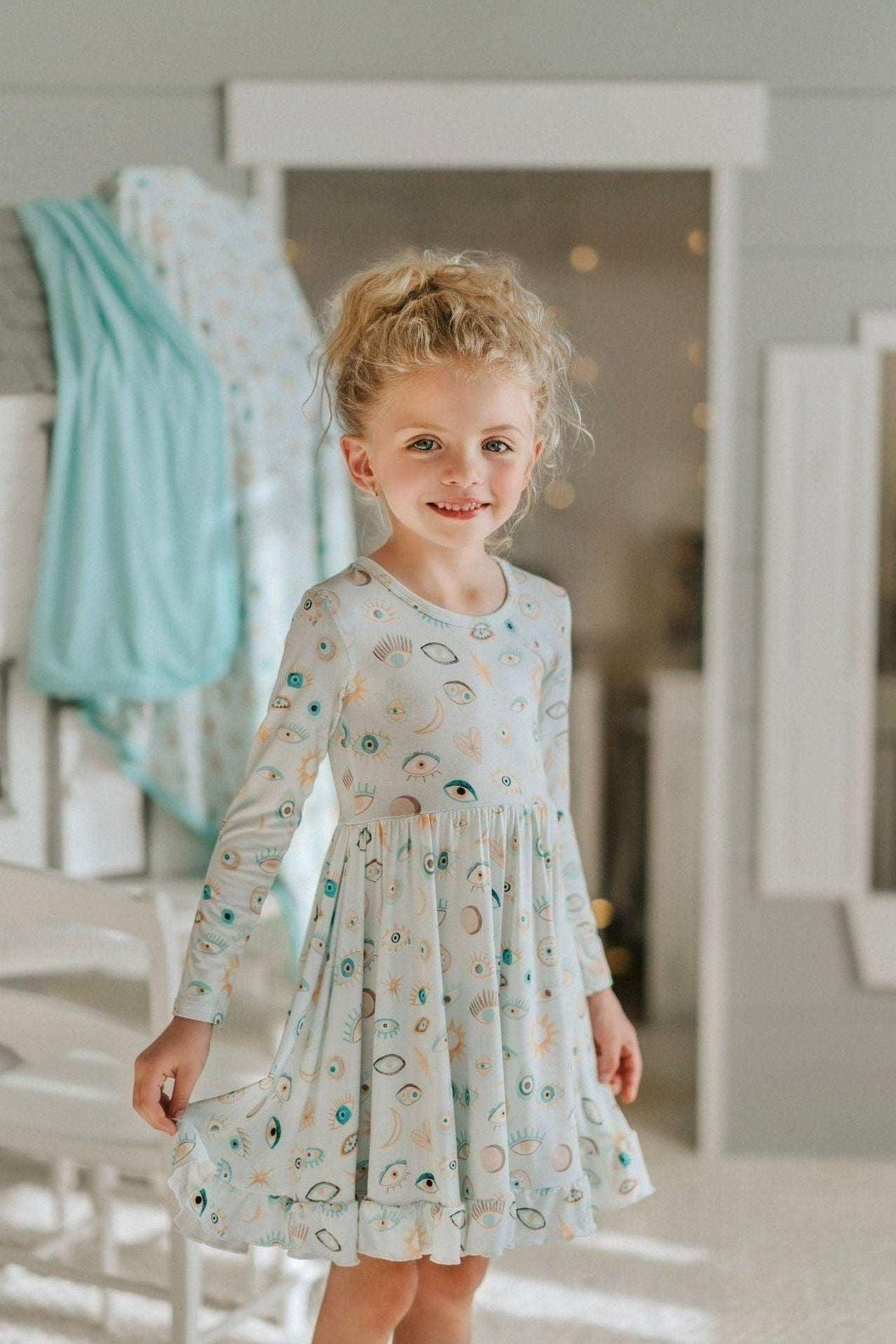 Blue Evil Eye Girls' Bamboo Twirl Dress