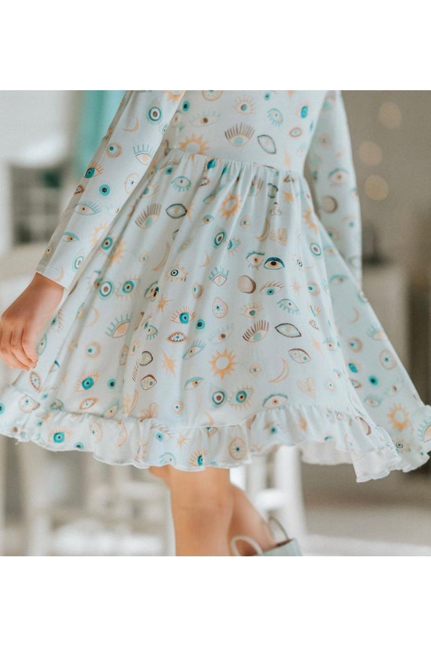 Blue Evil Eye Girls' Bamboo Twirl Dress