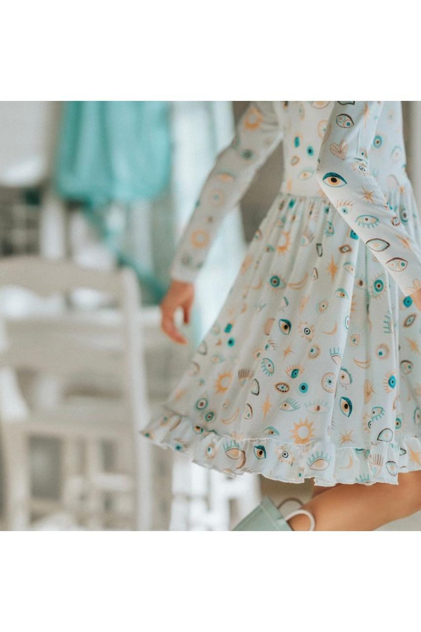 Blue Evil Eye Girls' Bamboo Twirl Dress