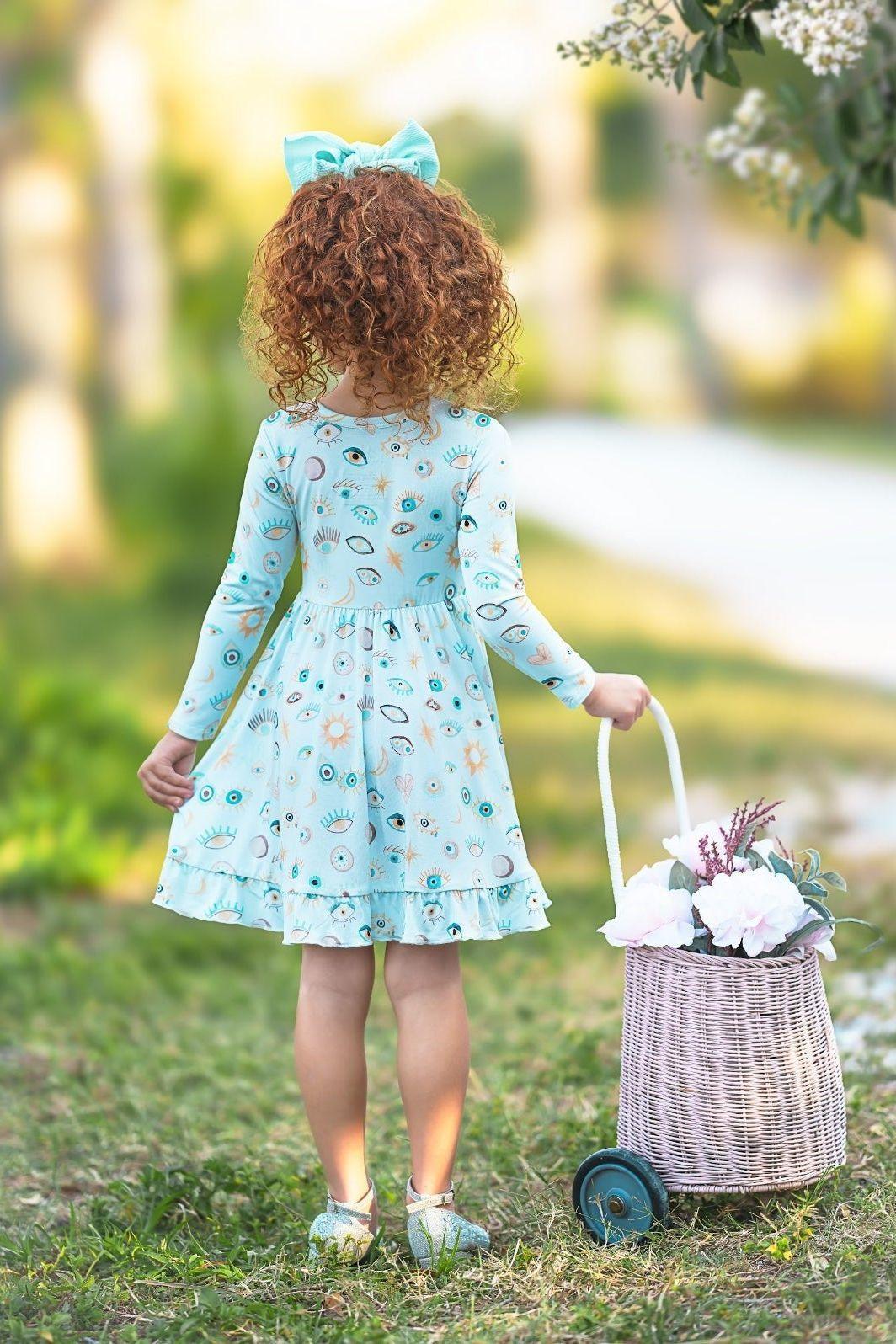Blue Evil Eye Girls' Bamboo Twirl Dress