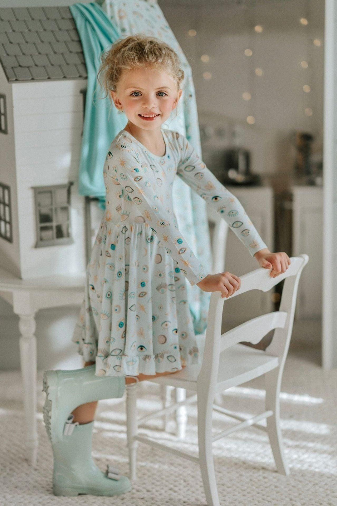 Blue Evil Eye Girls' Bamboo Twirl Dress