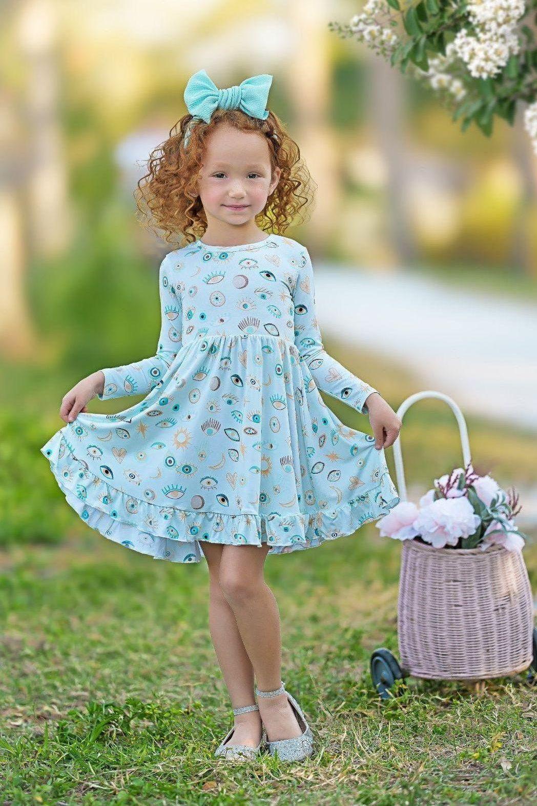 Blue Evil Eye Girls' Bamboo Twirl Dress