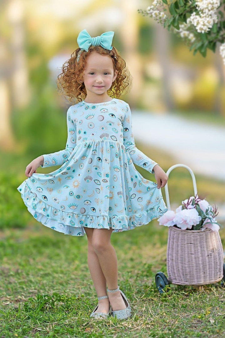 Blue Evil Eye Girls' Bamboo Twirl Dress