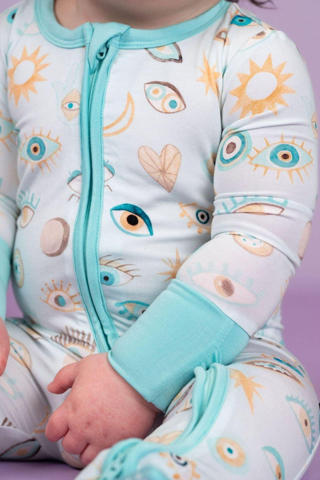 Blue Nazar Evil Eye Bamboo Zip-Up One Piece Baby and Toddler Pajamas