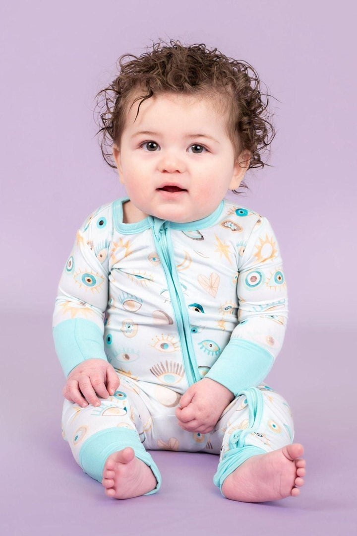 Blue Nazar Evil Eye Bamboo Zip-Up One Piece Baby and Toddler Pajamas