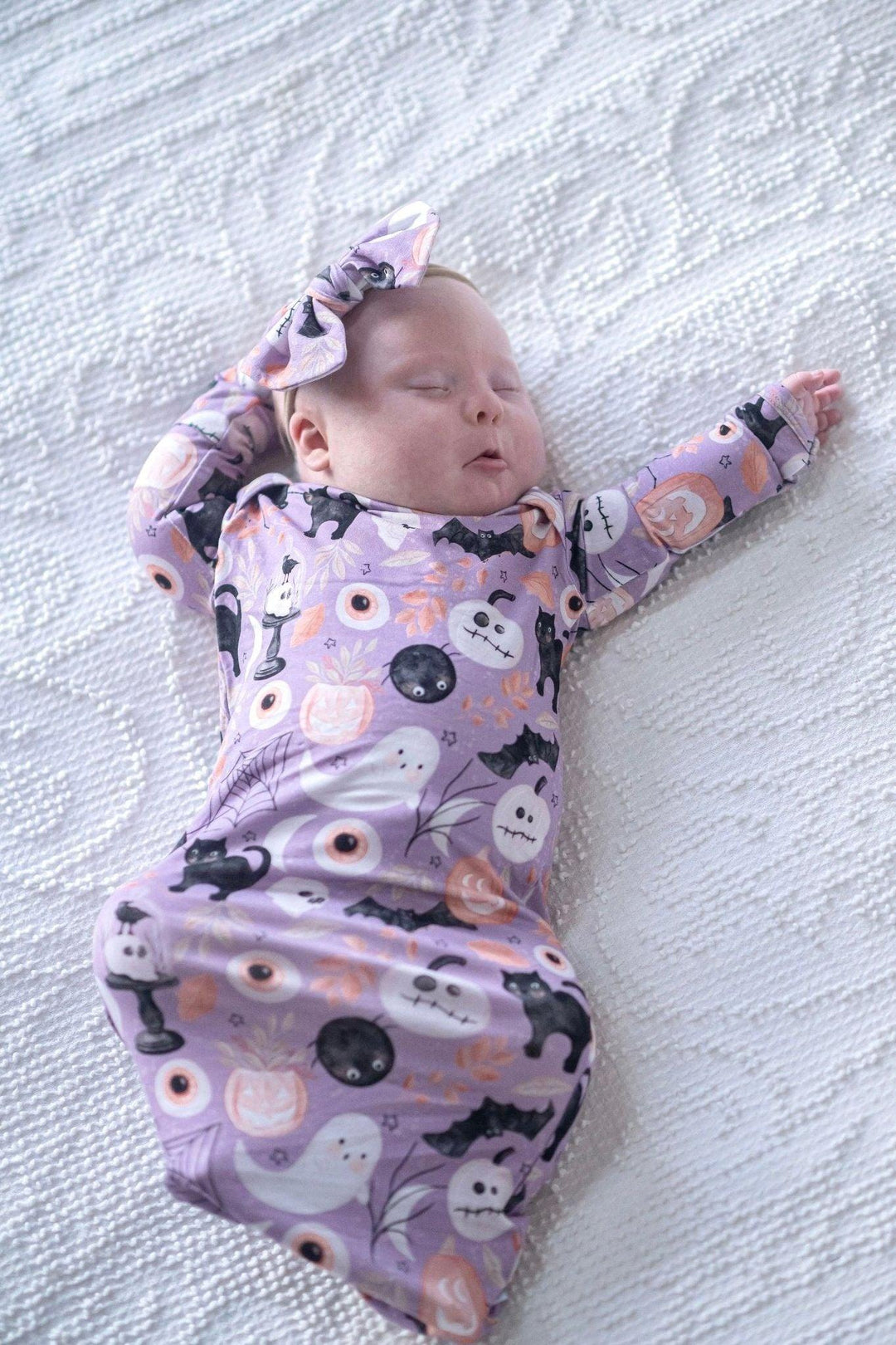 Purple Witches & Ghosts Newborn Knotted Gown