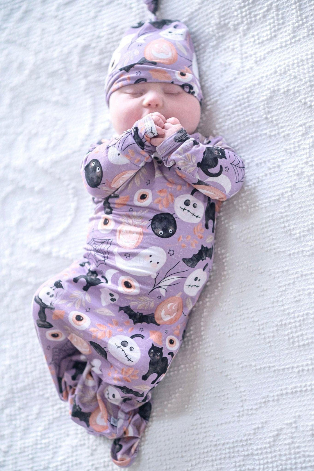 Purple Witches & Ghosts Newborn Knotted Gown