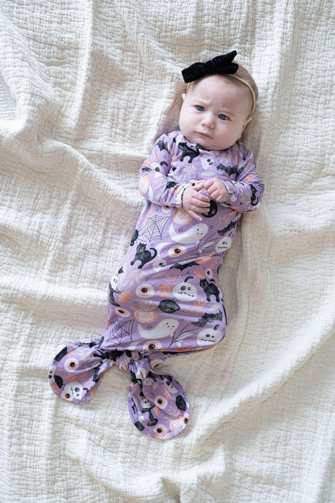 Purple Witches & Ghosts Newborn Knotted Gown