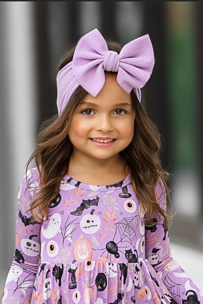 Purple Witches & Ghosts Bamboo Kids Twirl Dress for Halloween