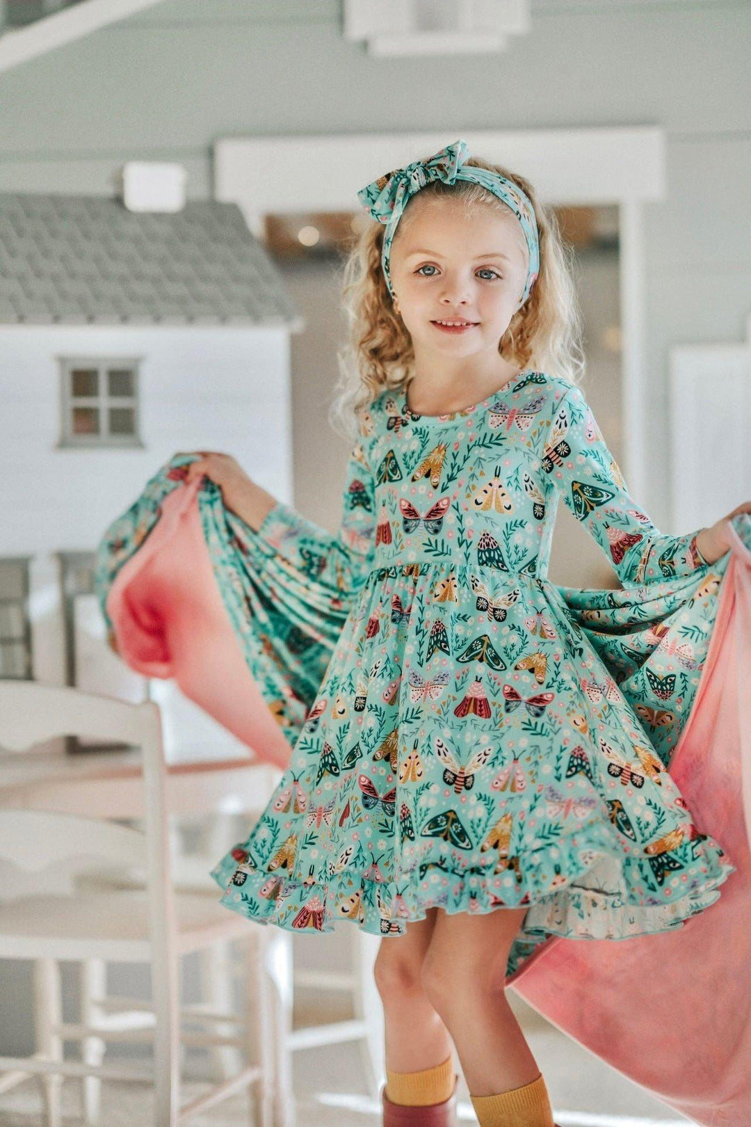 Girls' Vibrant Moth Bamboo Twirl Dress