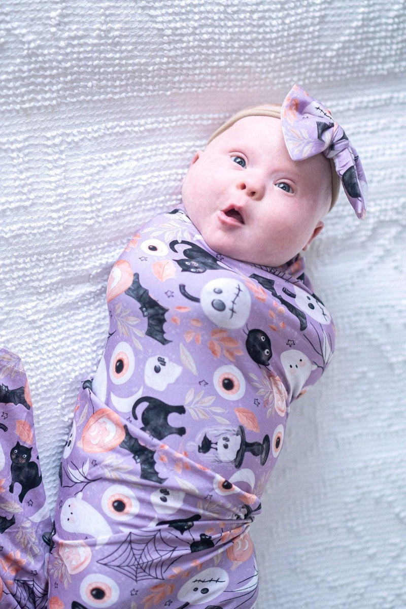Purple Witches & Ghosts Newborn Swaddle Blanket