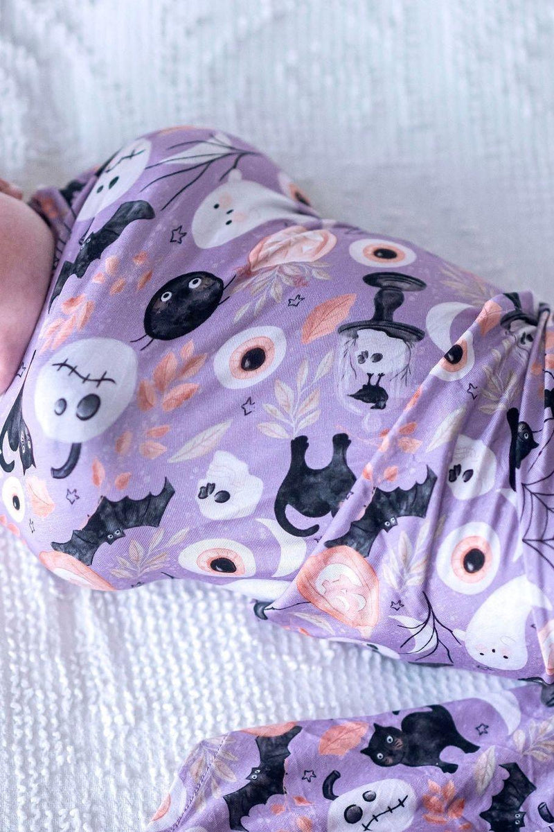 Purple Witches & Ghosts Newborn Swaddle Blanket