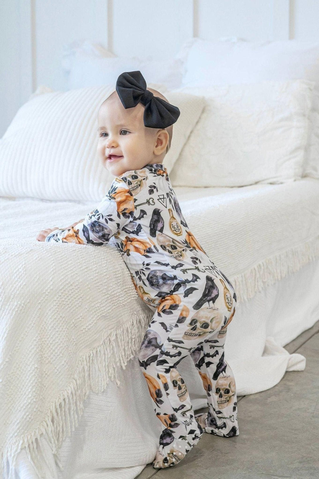 Halloween Skulls & Pumpkins, One Piece Baby Zipper footed Pajamas