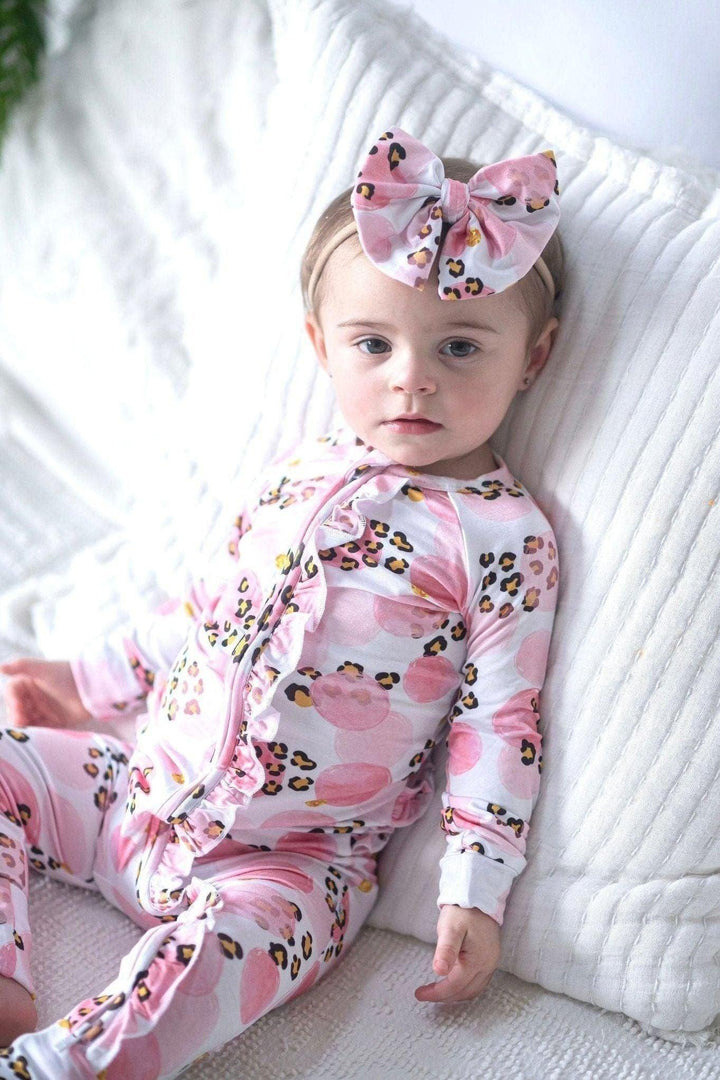 Pink & Black Leopard Bamboo One-Piece Zipper Pajamas