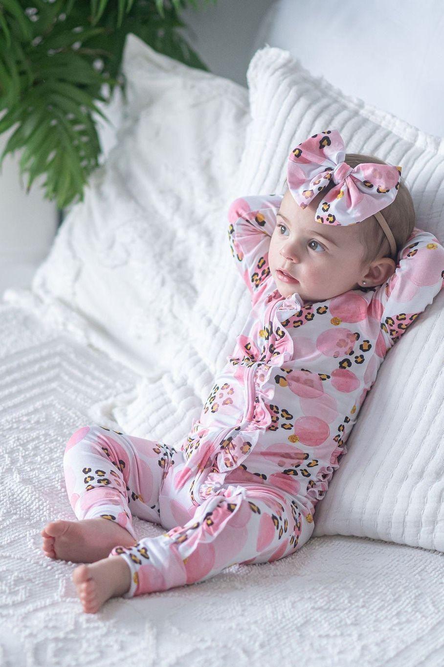 Pink & Black Leopard Bamboo One-Piece Zipper Pajamas