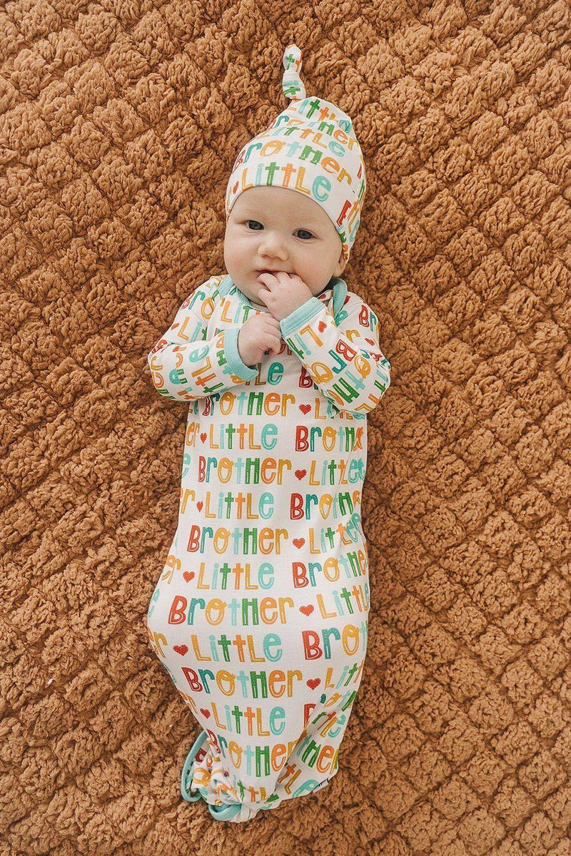 Little Brother Newborn Bamboo Knotted Gown and Hat Set