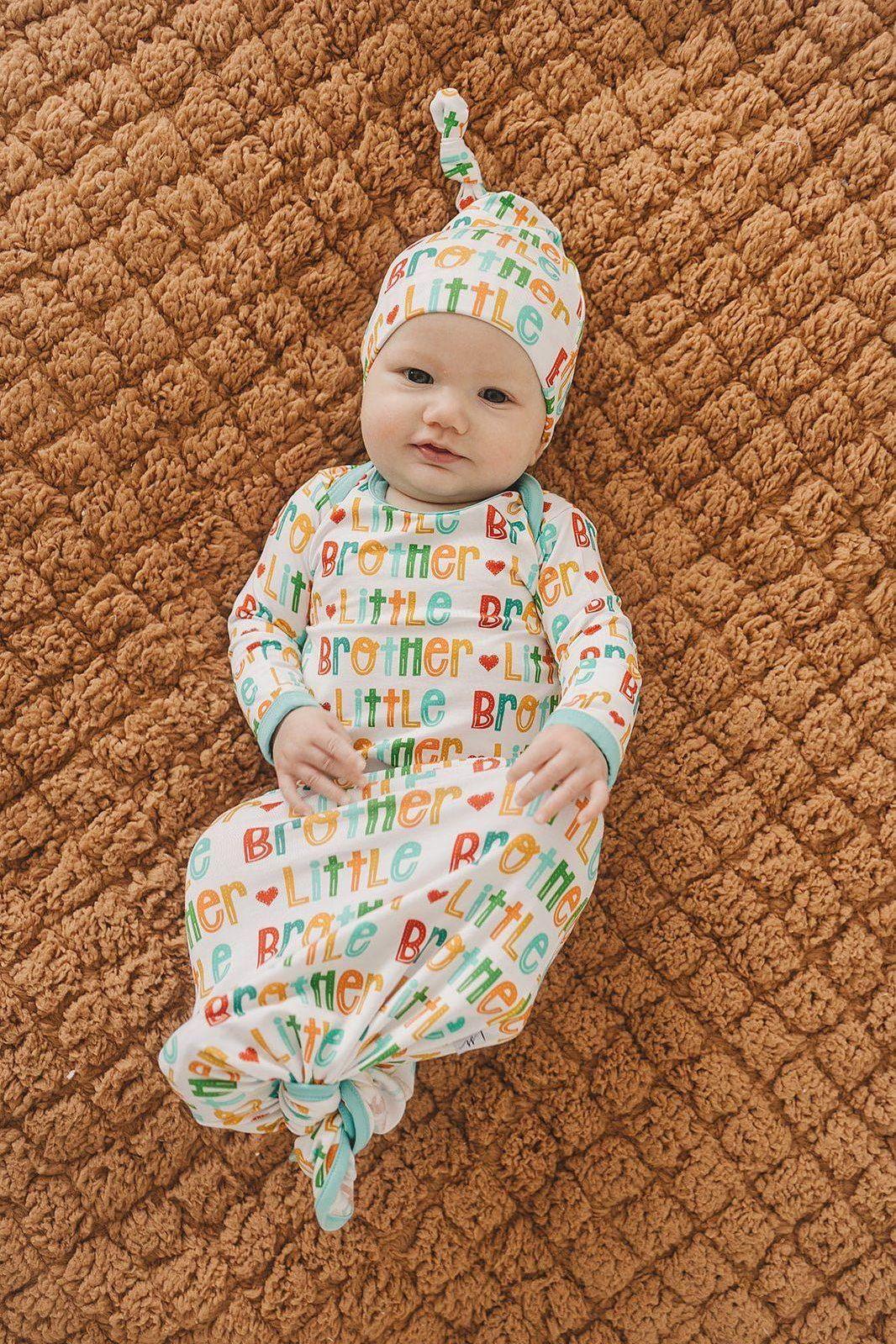 Little Brother Bamboo Newborn Knotted Gown and Hat Set
