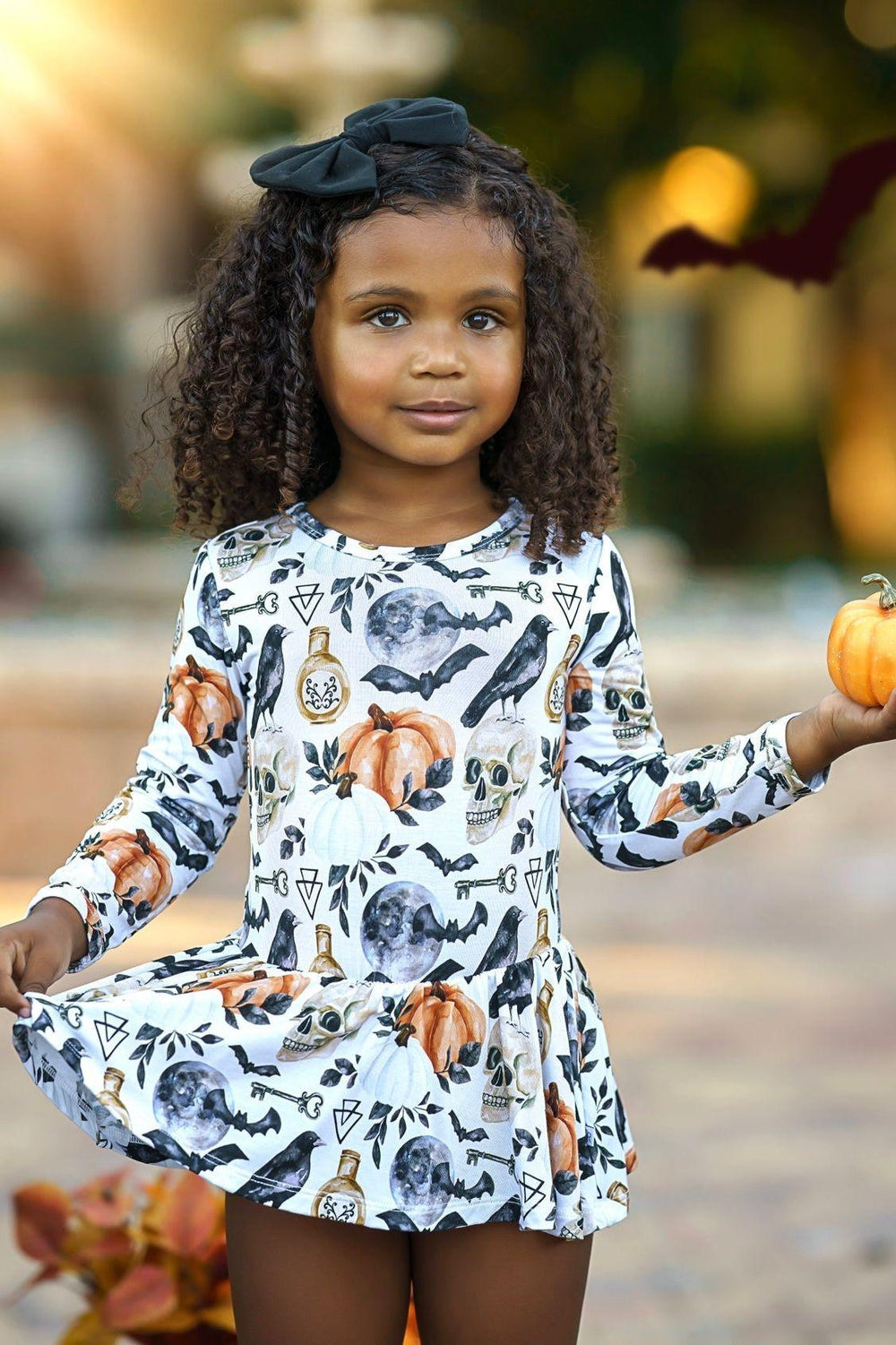 Magical Halloween Skulls and Pumpkins Skirted Bodysuit