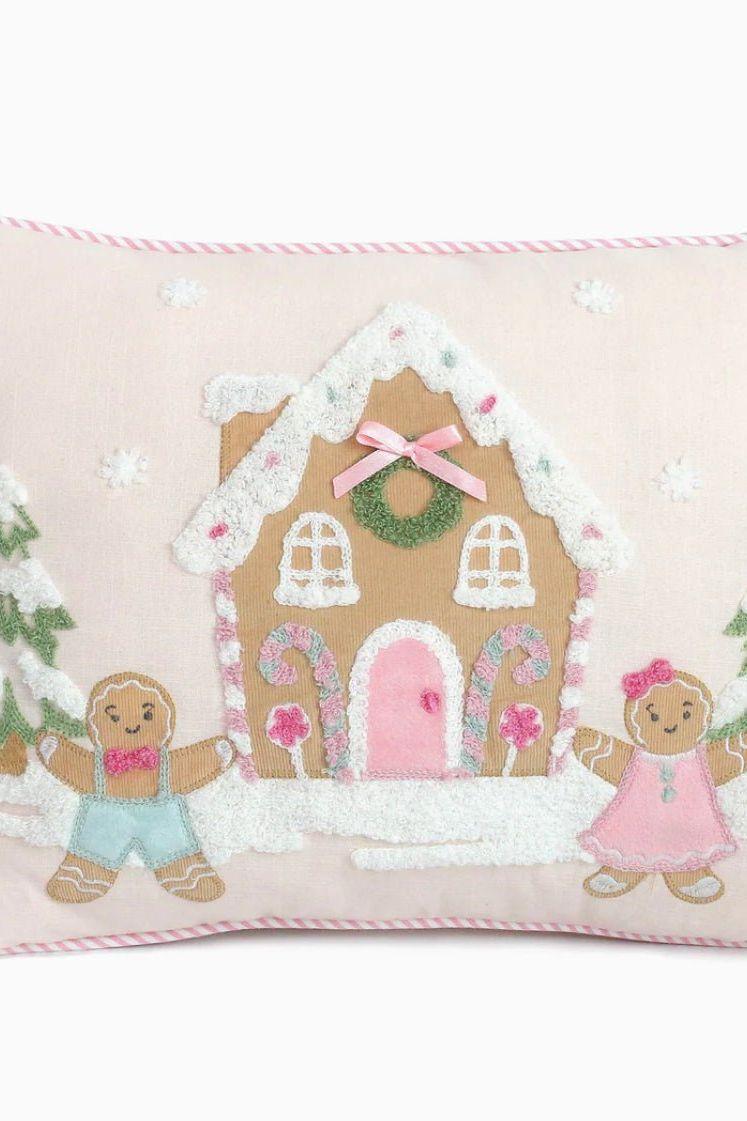 Pastel Gingerbread House Pillow