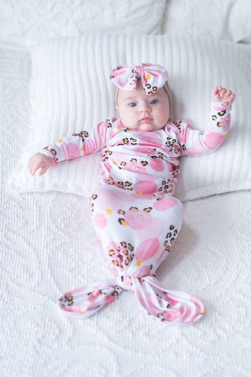 Pink & Black Leopard Bamboo Knotted Newborn Gown