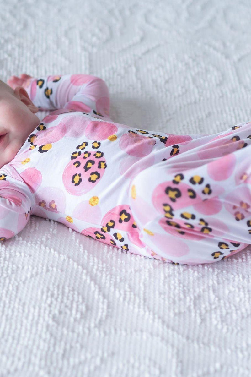 Pink & Black Leopard Bamboo Knotted Newborn Gown